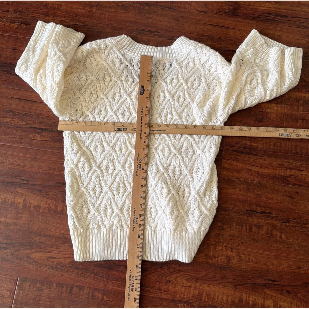 Cream Cable Pointelle Open Knit Sweater Womens  M 3/4 Sleeve Scoop Neck  a.n.a - Picture 10 of 13